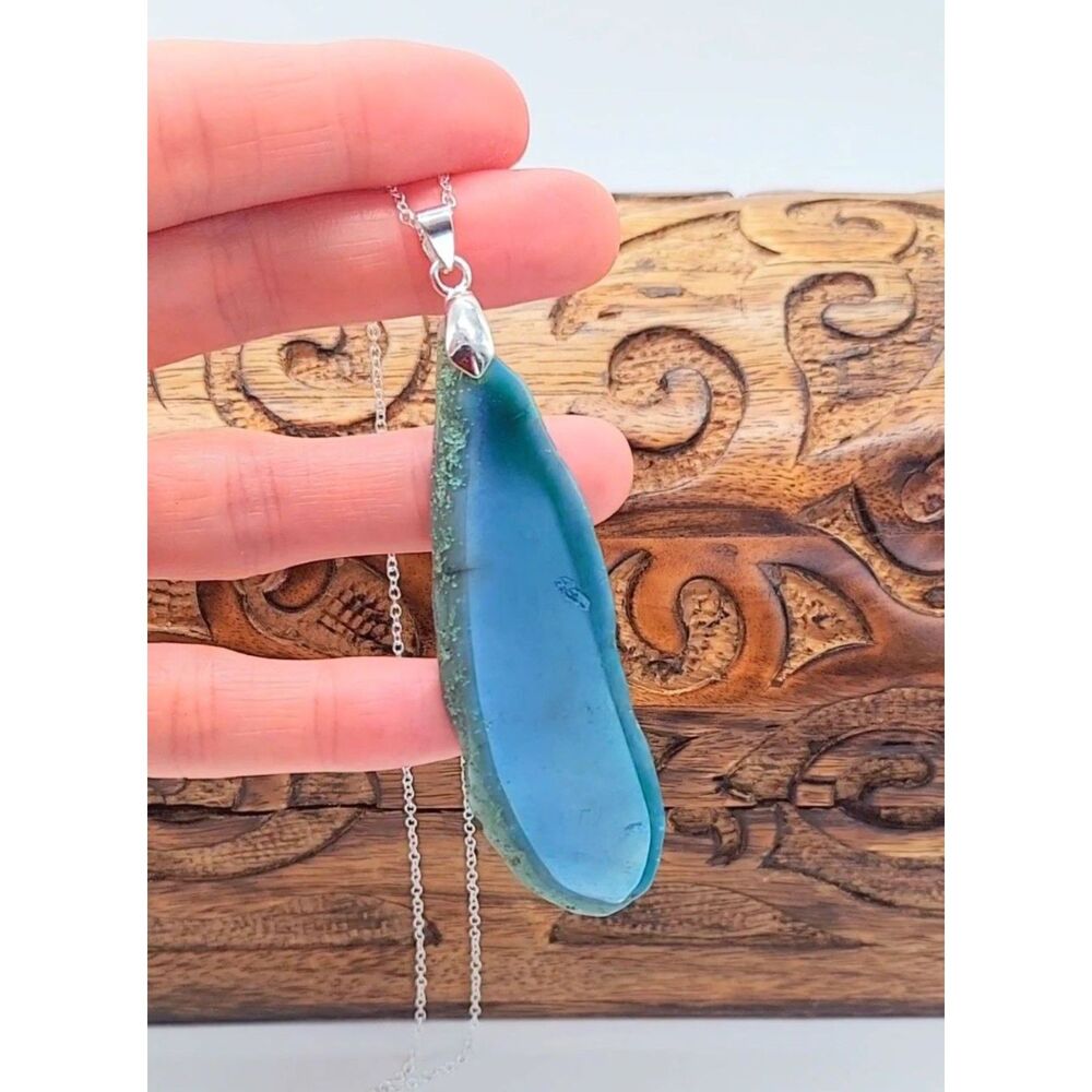 Blue Agate Necklace Crystal Statement Pendant